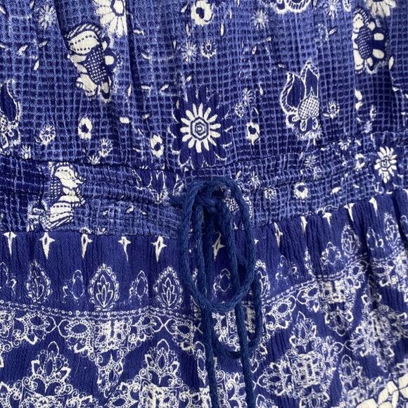 Anthropologie RAGA Off Shoulder‎ Boho Pompom Romper Blue XS - Picture 7 of 13